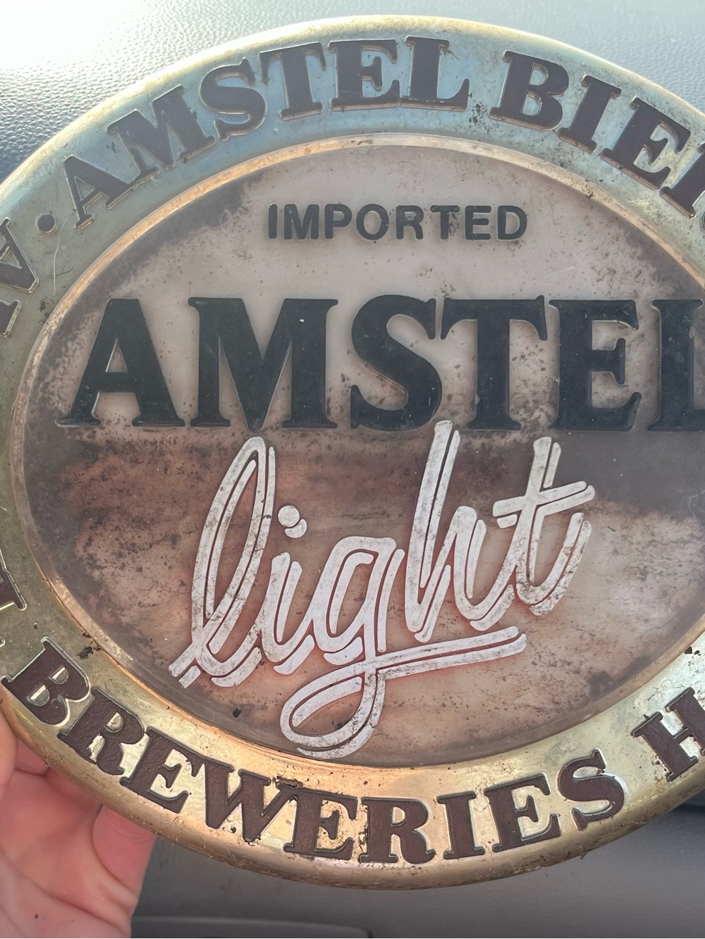 Amstel Light Round Metal Sign with Raised Lettering